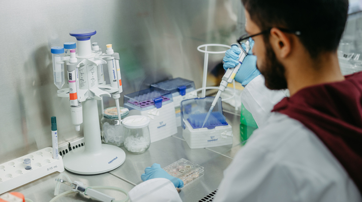Junger Nachwuchswissenschaftler bereitet im Labor das Zellgewebe auf (c) Jana Dünnhaupt Uni Magdeburg